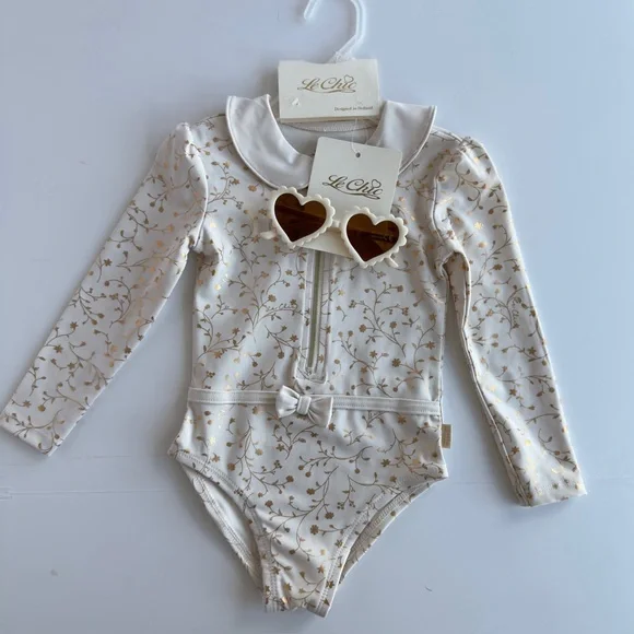 LeChic Toddler Little Girls One Piece Swimsuit & Sunglasses Set Size 2 NWT NEW - Picture 1 of 12